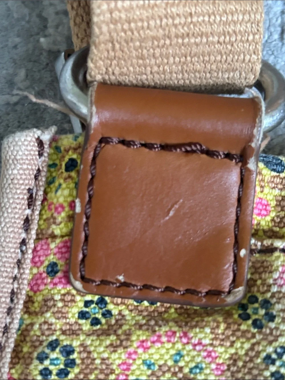 Vintage Fossil Yellow Floral Canvas Crossbody with Brown Trim